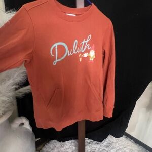 Duluth Trading Co Rust Sweatshirt with Blue Accents